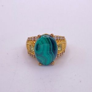 Gold-Plated Ring with Green Malachite Centerstone